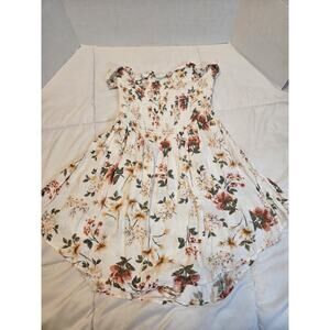 GARAGE L Summer Romper Floral Print Mini Dres Strapless Rayon Fairy Cottagecore